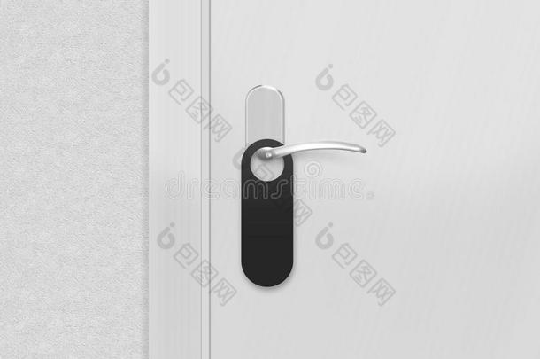 门旋钮与空白黑色门框模拟，3D插图