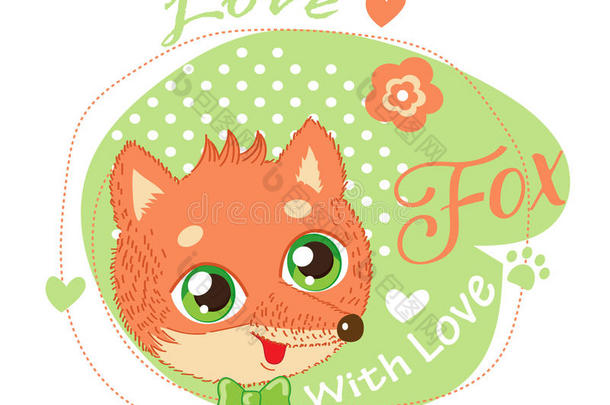 可爱的<strong>小狐狸</strong>在绿色背景矢量插图。