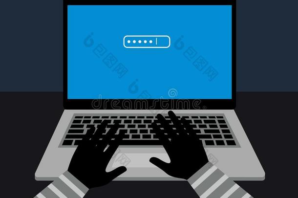 黑客密码保护。 密码黑客侵入计算机。 黑客窃取你的数据和系统与代码
