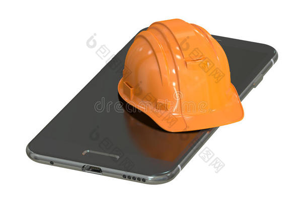 建筑安全帽和智能手机，服务和维修理念