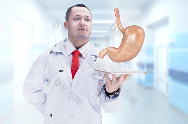 医生把人体器官放在药片上。 高分辨率。