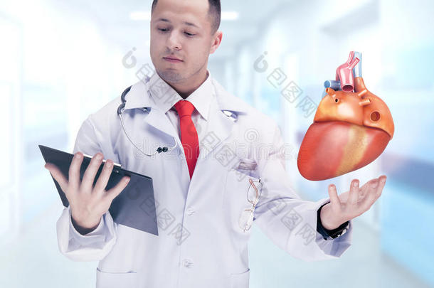 医生在医院里拿着人体器官和药片。 高分辨率。