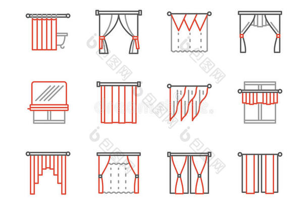 窗帘沙龙黑色和红线图标