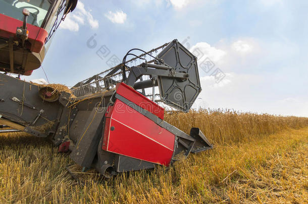 <strong>联合收割机</strong>关闭。 <strong>联合收割机</strong>收割小麦。 谷物收割结合在一起。 结合收割小麦。 麦田bl