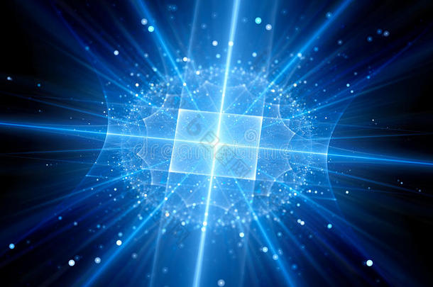 未来的蓝色发光人工智能与粒子