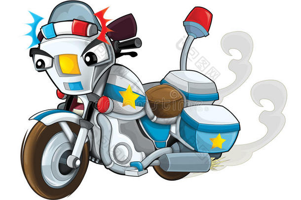 卡通警察摩托车-隔离