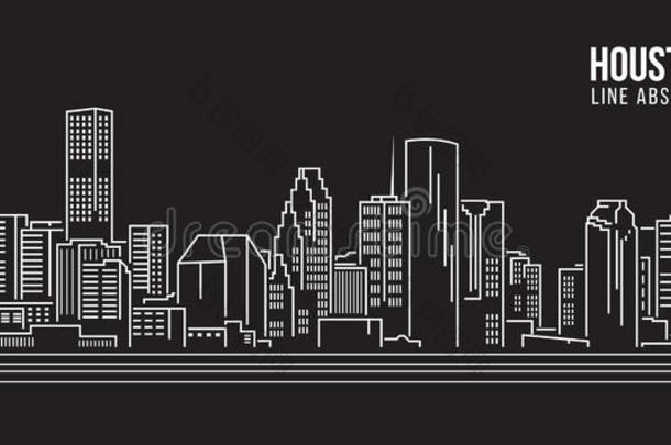 城市<strong>景观建筑</strong>线艺术矢量插图设计-休斯顿市