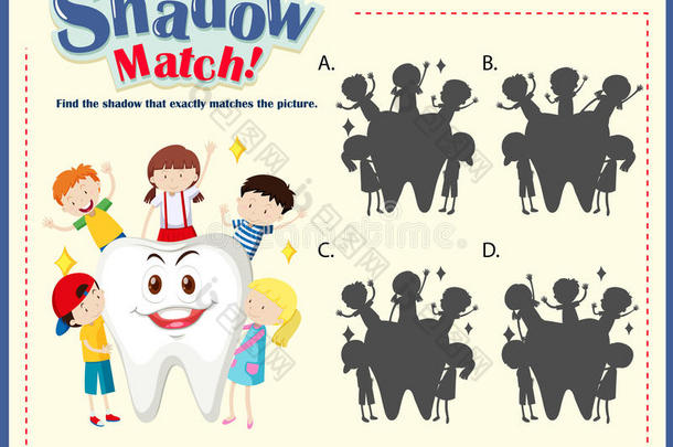 游戏模板与匹配的孩子和牙齿