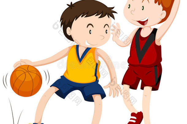 两个男孩在打篮球