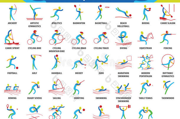 抽象颜色运动。 夏季奥运会图标设置