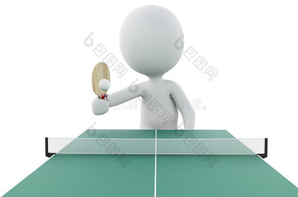 打<strong>乒乓球</strong>的3d白人。