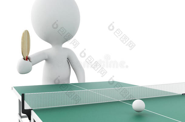 打乒乓球的3d白人。