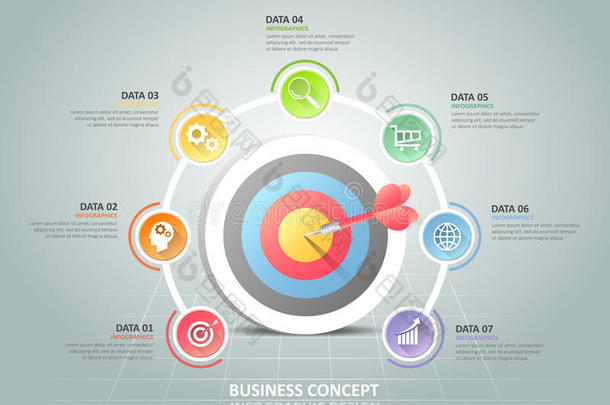 圆圈信息图表7个选项，商业概念信息图表
