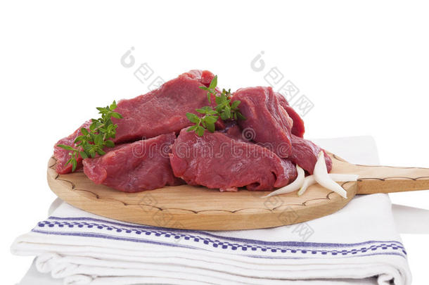 切碎的生鲜牛肉片分离。
