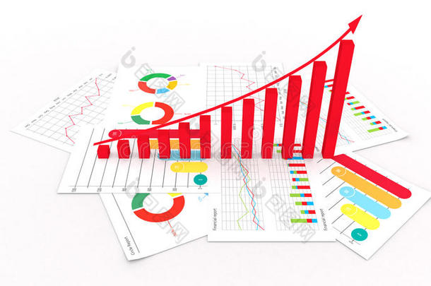 财务分析图表，商业市场成功投资3D插图