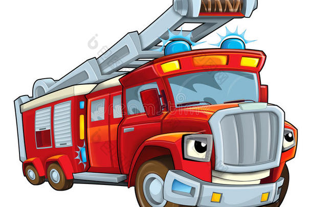 卡通搞笑消防车-孤立