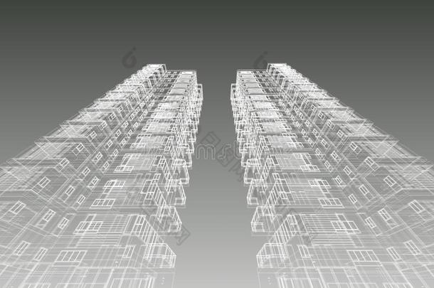 建筑制图公寓三维插画
