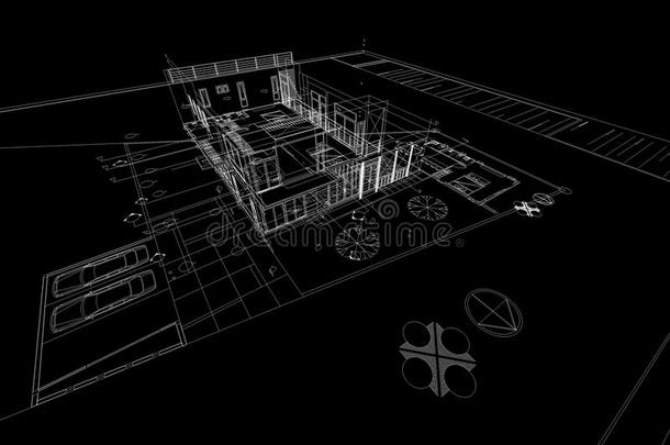 建筑制图公寓三维插画