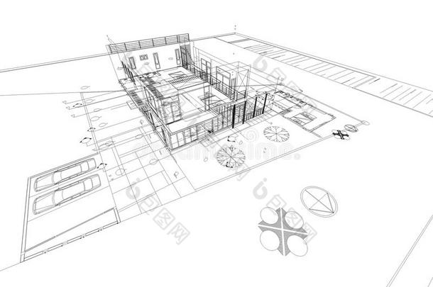 建筑制图公寓三维插画