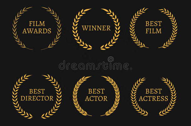 <strong>电影</strong>学院奖获奖者和<strong>最佳</strong>提名金环黑色背景。