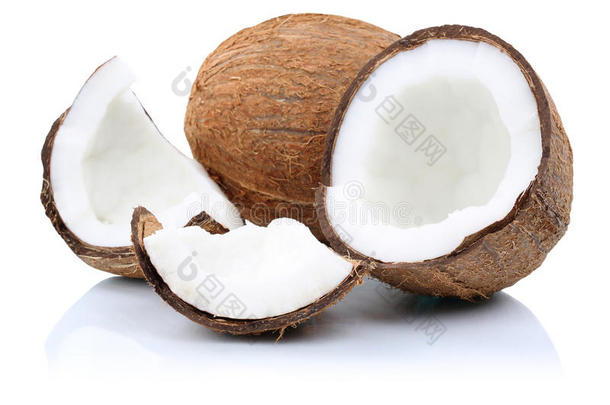 椰子水果切片部分水果在白色