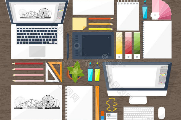 平面网页设计。 绘画和绘画。 发展。 插图，素描，自由职业者。 用户界面。 UI。 计算机