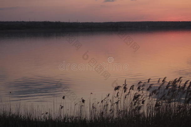 夕阳映湖