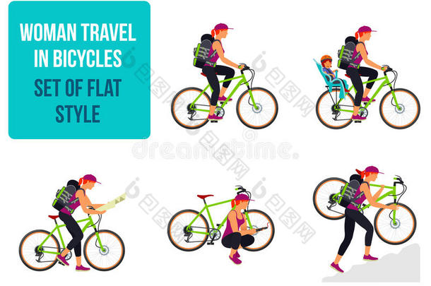 自行车旅行。 骑自行车旅行的女人