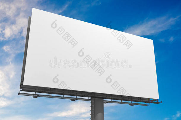 蓝天映衬下的白色空白广告牌三维效果图