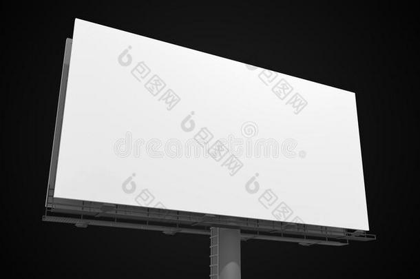 黑色背景上的空白白色广告牌。 三维渲染插图