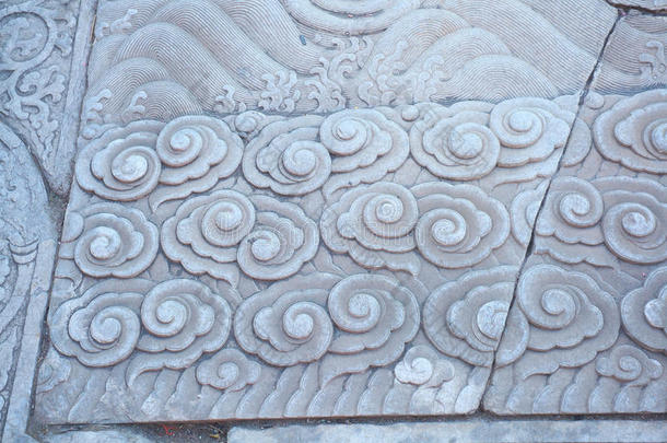 古建筑的石头浮雕祥云在紫禁城