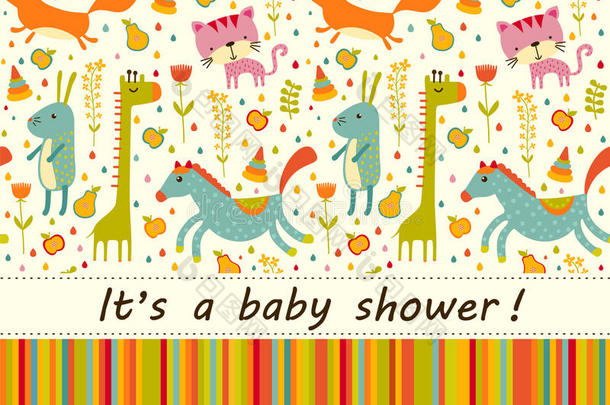 五颜六色的婴儿淋浴背景。 生日快乐贺卡或邀请。