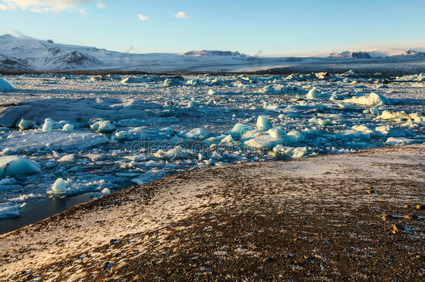 蓝色冰川冰，冰山，Jokulsarlon泻湖，冰岛