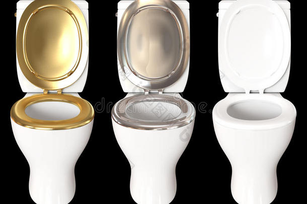 三维渲染一套厕所碗与颜色黄金，铬，安