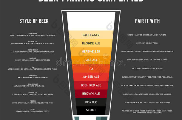 不同类型的啤酒海报矢量插图。