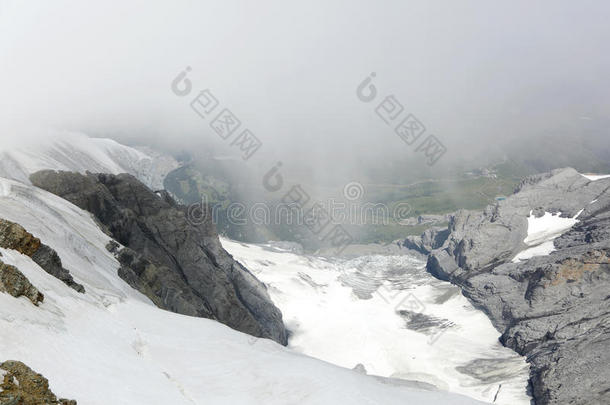 蒙奇和荣格夫鲁山斜坡上积雪的堆积