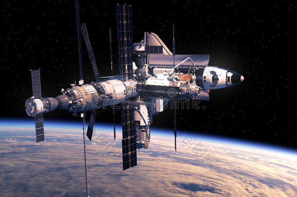 航天飞机和绕地球运行的空间站