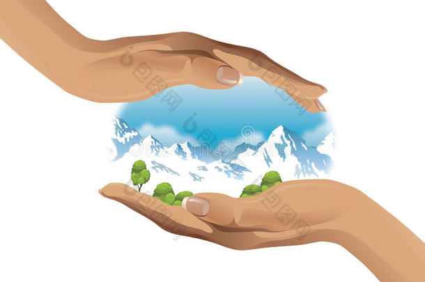 双手保护环境的生态矢量图