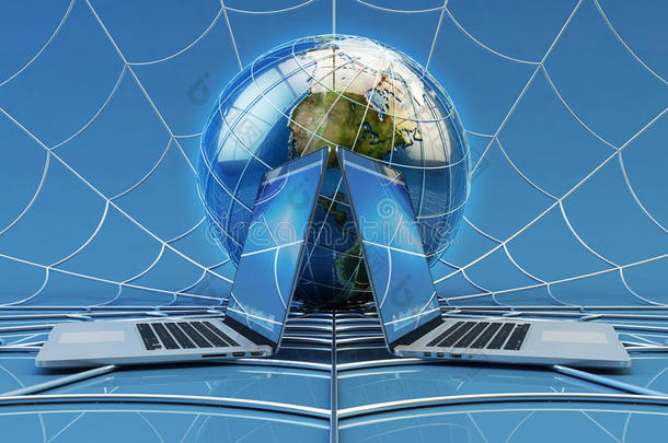 全球计算机网络连接、在线通信和互联网技术理念