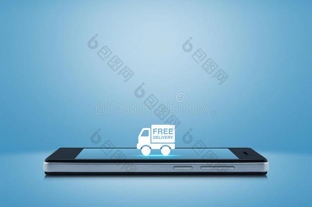 免费送货卡车图标在现代智能手机屏幕上轻