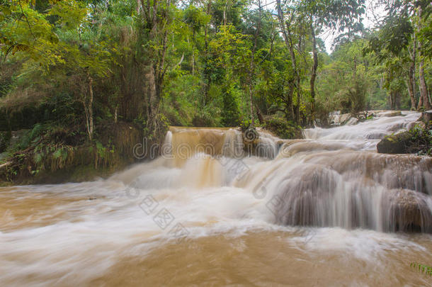 瀑布中的<strong>山洪</strong>在TATKuangSiLuangPrabang，老挝