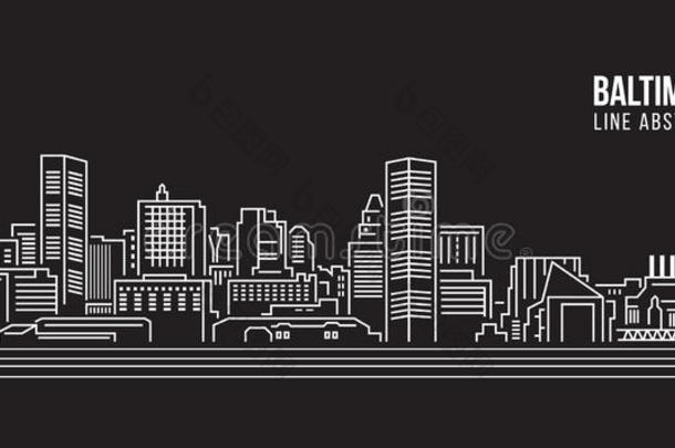 城市景观建筑线艺术矢量插图设计-巴尔的摩市
