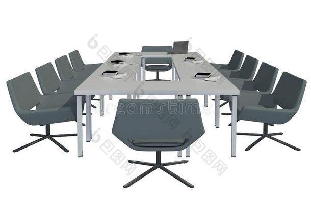 三维插图办公家具桌椅隔离在白色上