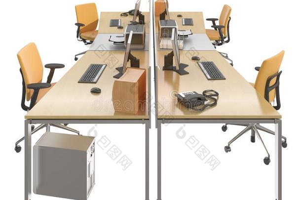 三维插图办公家具<strong>桌椅</strong>隔离在白色上
