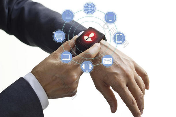 手触摸图标客户网络连接在智能手表，全通道或多通道