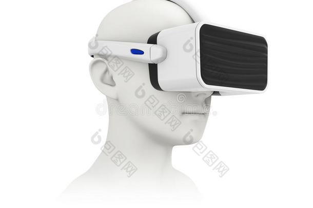 在白色背景上佩戴<strong>VR</strong>耳机的CG<strong>模型</strong>