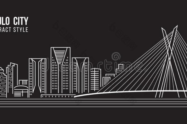 城市景观建筑线艺术矢量插图设计-圣保罗市