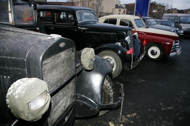 复古旧车Gaz-AA的碎片，著名的`Polutorka`，第二次世界大战的汽车。 二战-苏联1930年。