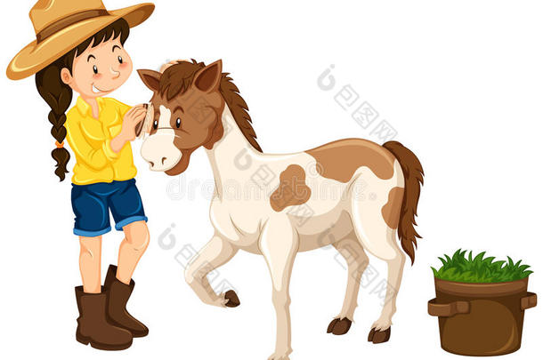 农场女孩和小马