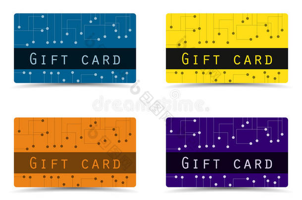 礼品卡。 设置塑料礼品卡。 矢量插图。
